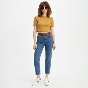 Levi's 501 Straight Cropped Jeans - Mid Rise Retro Jive Stone Wash - Sizs 25